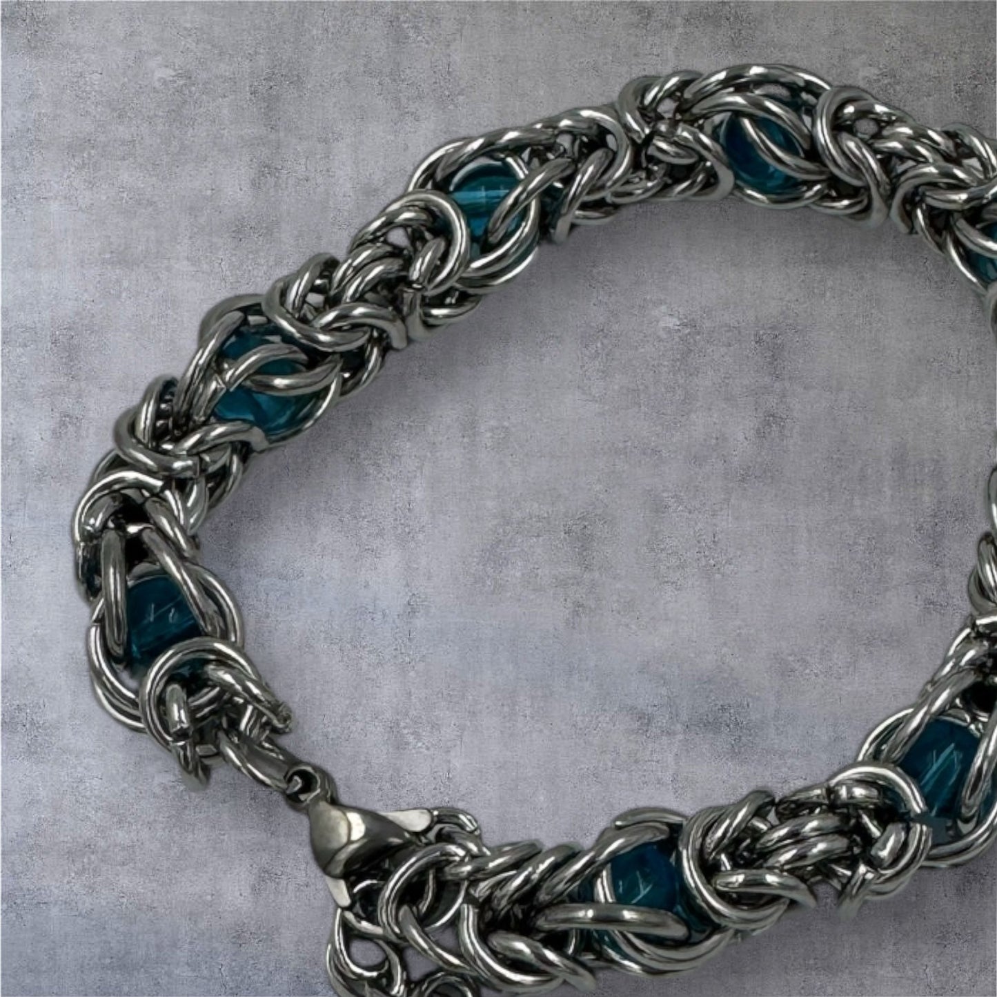 Mystic Waters Byzantine Chainmaille Bracelet with Captured Aqua Glass Beads