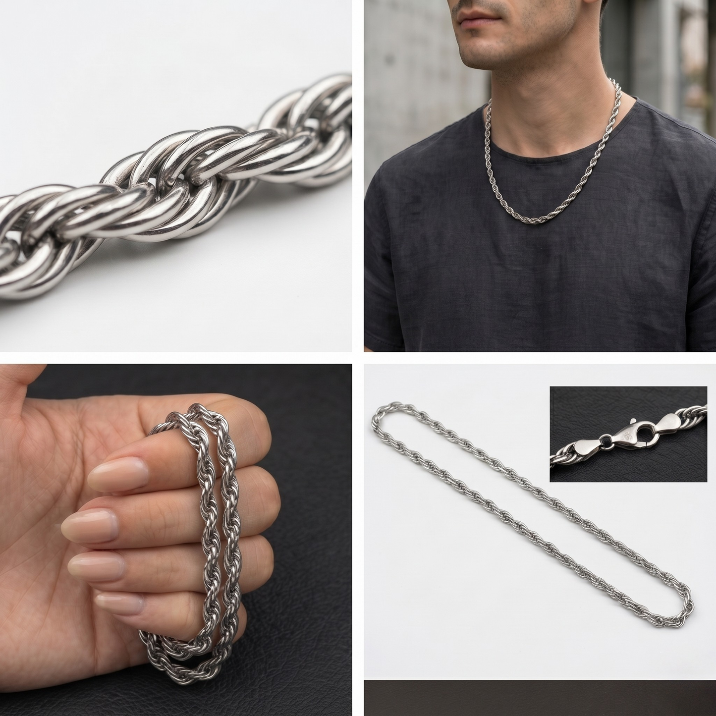 AERIK Rope Chain Necklace for Men – Stainless Steel Anti-Tarnish Chain