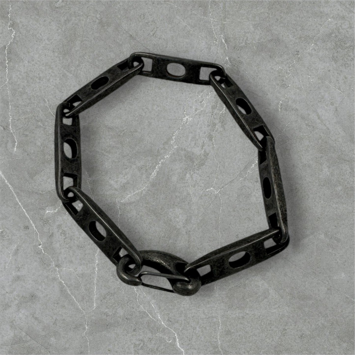 Geometric Void Industrial Chain Bracelet in Matte Black